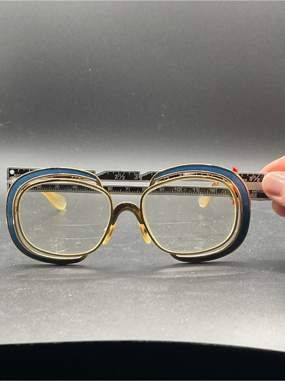 Vintage Rare Selecta Diana Gold Metal Eyeglasses Blue Enamel Rims Bifocal